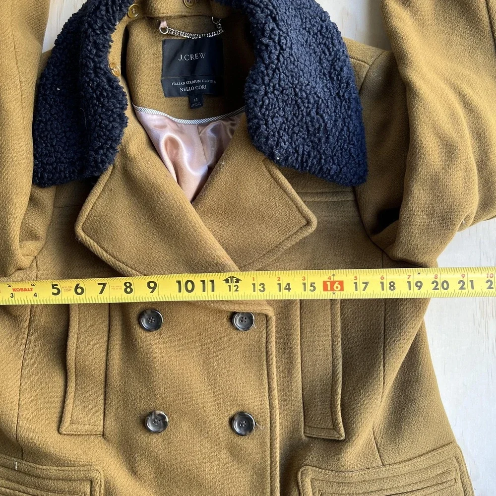 J.Crew Coat Womens 14 Brown Pea Coat Faux Fur Collar Double Breasted Pockets - Picture 9 of 12